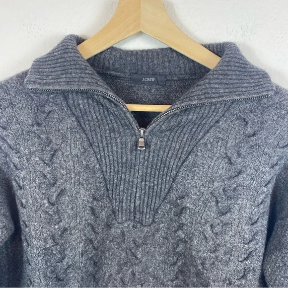 J. Crew Women’s Large Gray Cable Knit Wool Alpaca Blend 1/2 Zip‎ Pullover